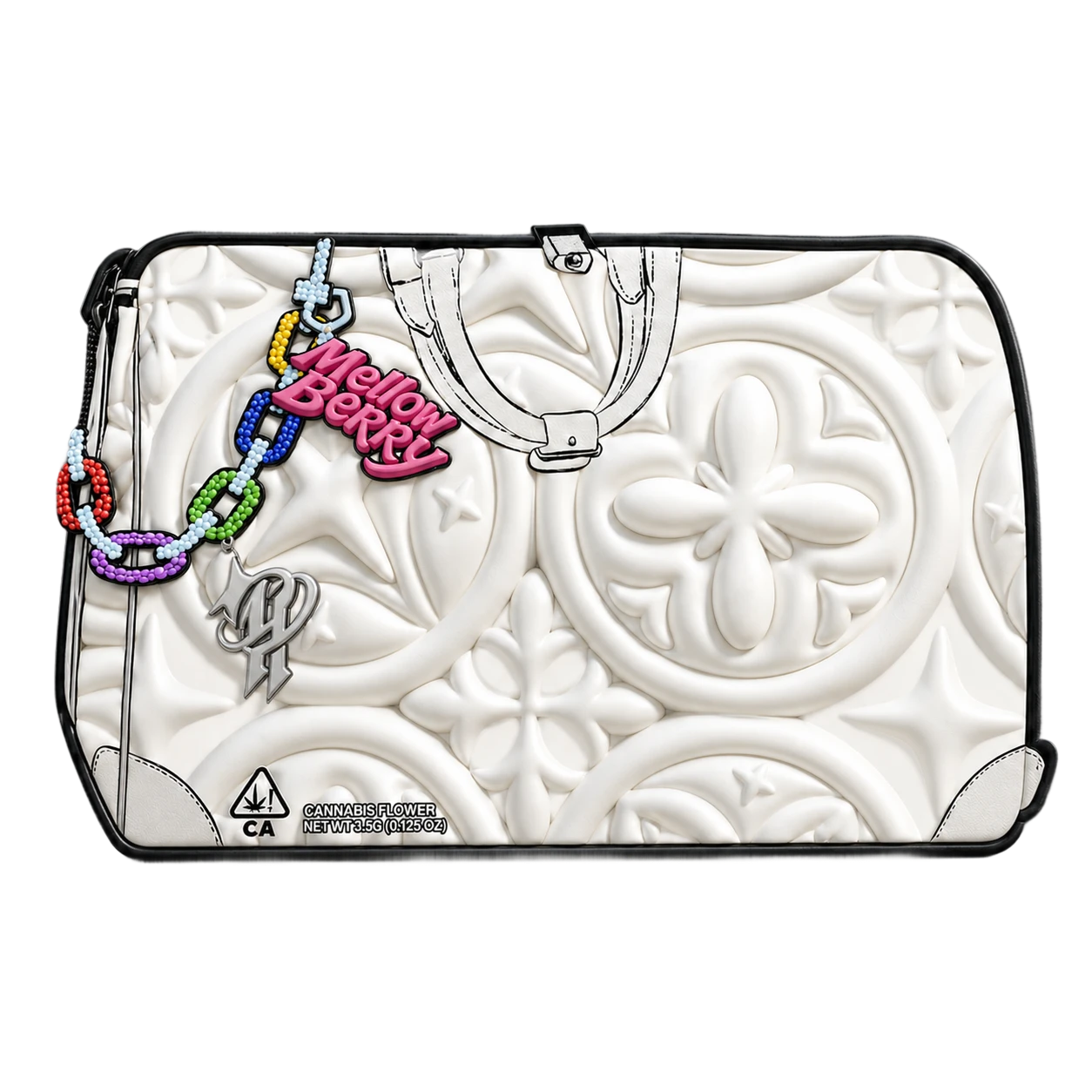 Eighth Pack — front view of the monogram-embossed mylar bag